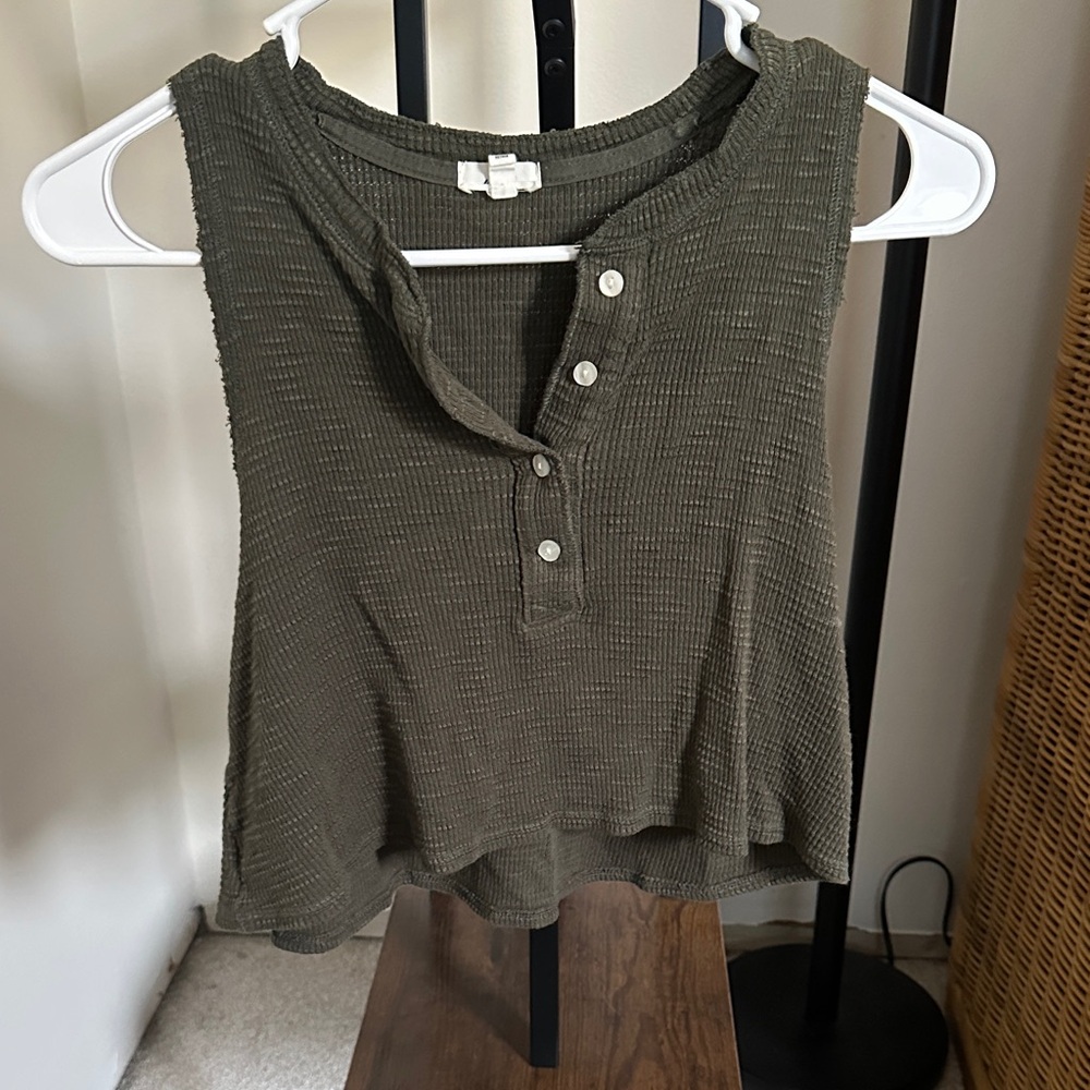Aerie Dark Green Buttoned Tank Top